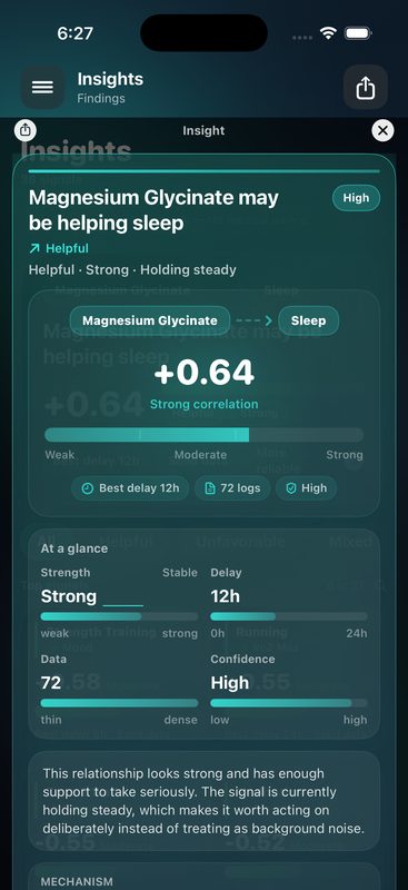 Insight detail view showing correlation strength